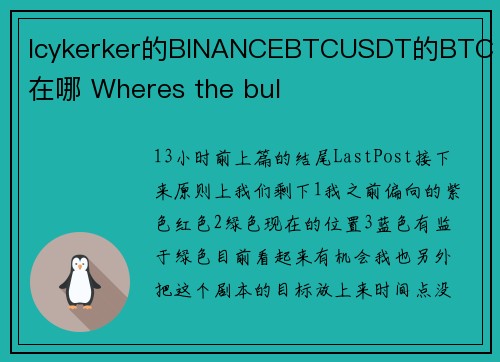 Icykerker的BINANCEBTCUSDT的BTC 牛在哪 Wheres the bul