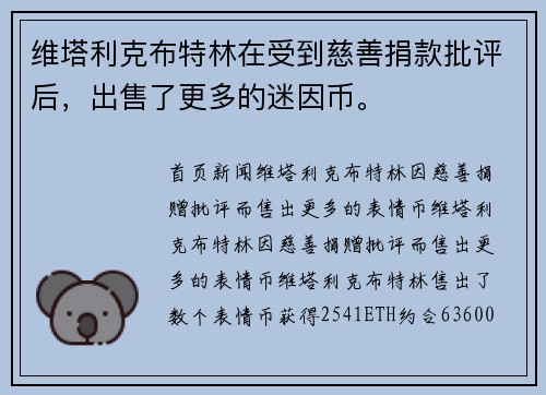 维塔利克布特林在受到慈善捐款批评后,出售了更多的迷因币。