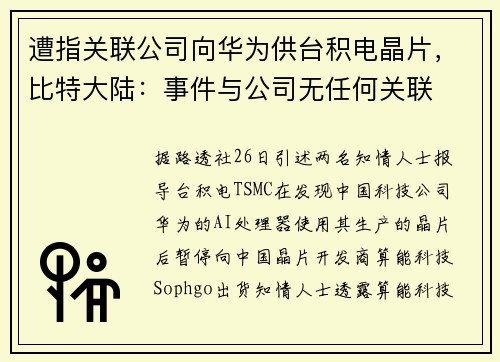 遭指关联公司向华为供台积电晶片,比特大陆:事件与公司无任何关联